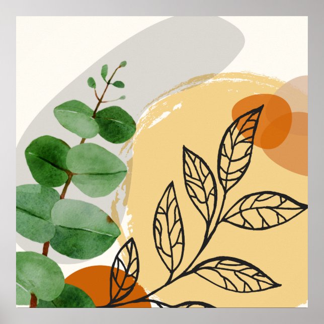Botanical Boho Green Orange Poster (Front)
