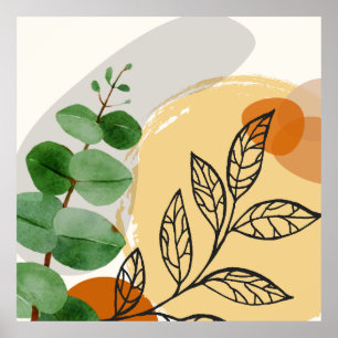 Botanical Boho Green Orange Poster