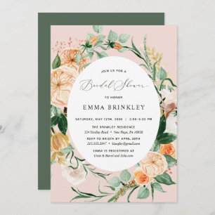 Botanical Boho Greenery Blush Pink Bridal Shower Invitation