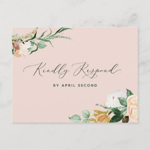 Botanical Boho Greenery Blush Pink Wedding RSVP Invitation Postcard