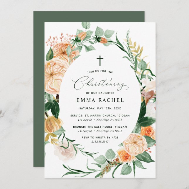 Botanical Boho Greenery Christening Personalised Invitation (Front/Back)