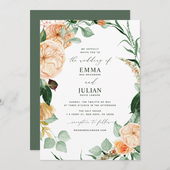 Botanical Boho Greenery Elegant White Wedding Invitation (Front/Back)