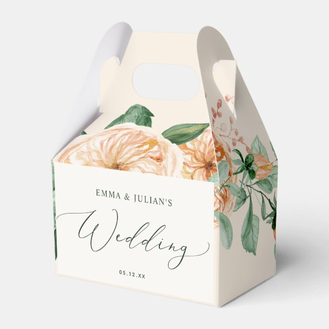 Botanical Boho Greenery Floral Peach Wedding  Favour Box (Front Side)