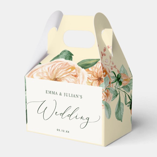 Botanical Boho Greenery Floral Yellow Wedding Favour Box (Front Side)