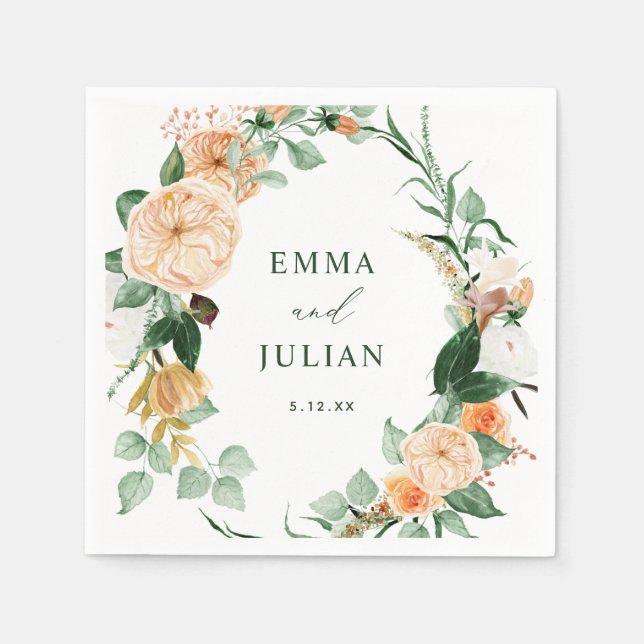 Botanical Boho Greenery Leaf Personalised Wedding Napkin (Front)