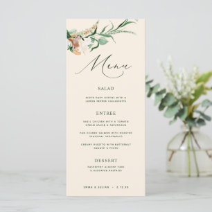 Botanical Boho Greenery Neutral Peach Wedding Menu