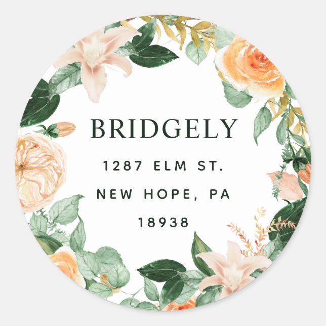 Botanical Boho Greenery Neutral Return Address Classic Round Sticker (Front)
