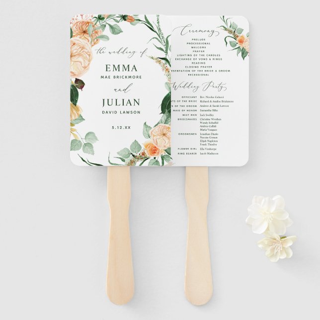 Botanical Boho Greenery Neutral Wedding Program Hand Fan (Front and Back)