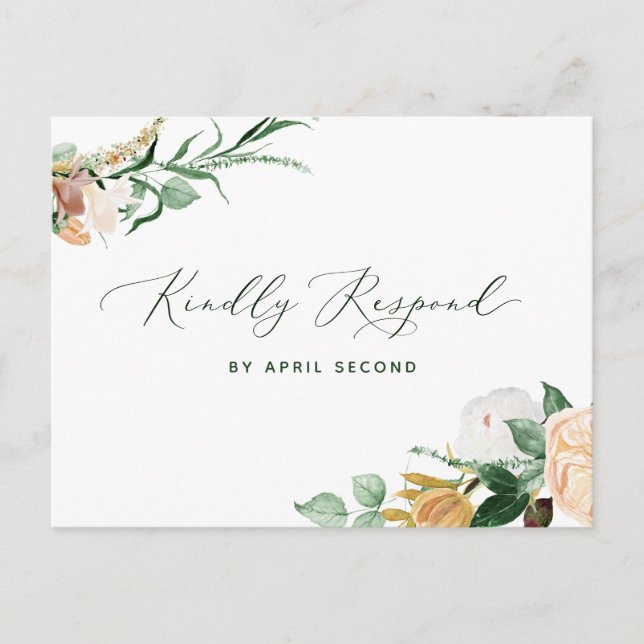 Botanical Boho Greenery Neutral White Wedding RSVP Invitation Postcard (Front)