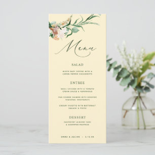 Botanical Boho Greenery Pastel Yellow Wedding Menu