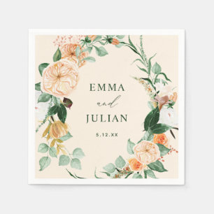 Botanical Boho Greenery Peach Personalised Wedding Napkin