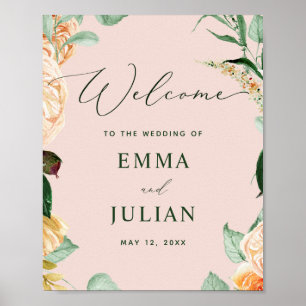 Botanical Boho Greenery Pink Wedding Welcome Sign