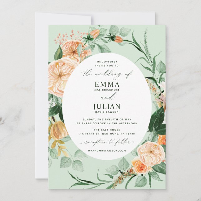 Botanical Boho Greenery Sage Green Floral Wedding Invitation (Front)