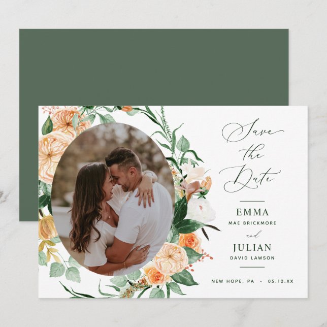 Botanical Boho Greenery Sage Green Neutral Photo Save The Date (Front/Back)