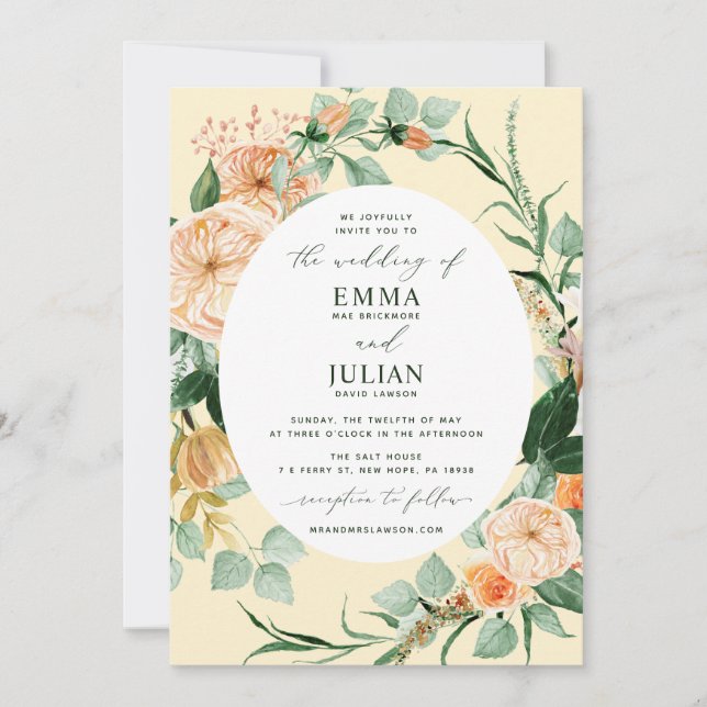 Botanical Boho Greenery Yellow Floral Wedding Invitation (Front)