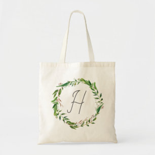 Botanical Boho Laurel Wreath Monogram Tote Bag