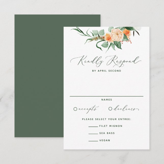 Botanical Boho Neutral Greenery Floral Wedding RSVP Card (Front/Back)