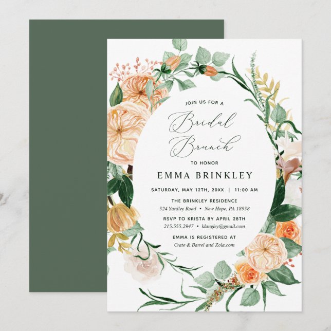 Botanical Boho Neutral Sage Greenery Bridal Brunch Invitation (Front/Back)