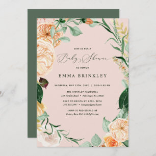 Botanical Boho Pastel Blush Pink Baby Shower Invitation