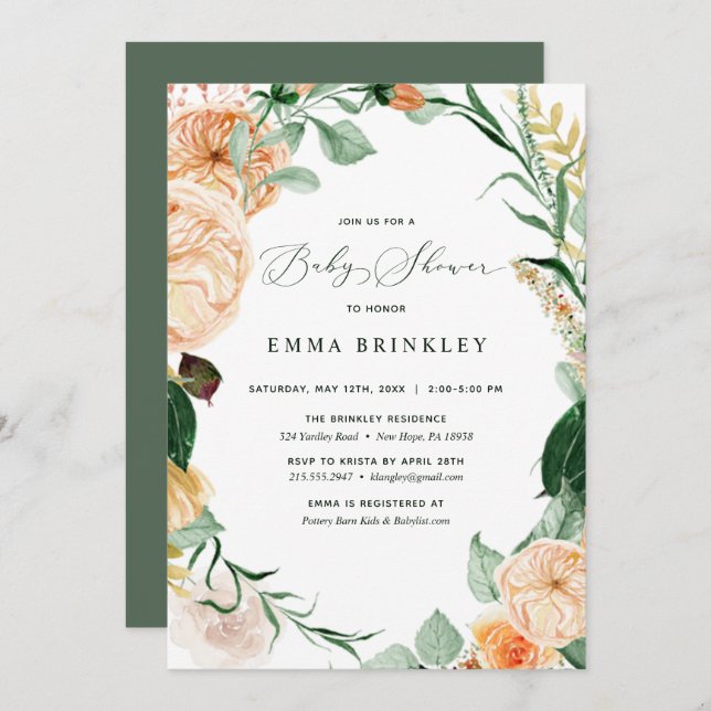 Botanical Boho Pastel Greenery Neutral Baby Shower Invitation (Front/Back)