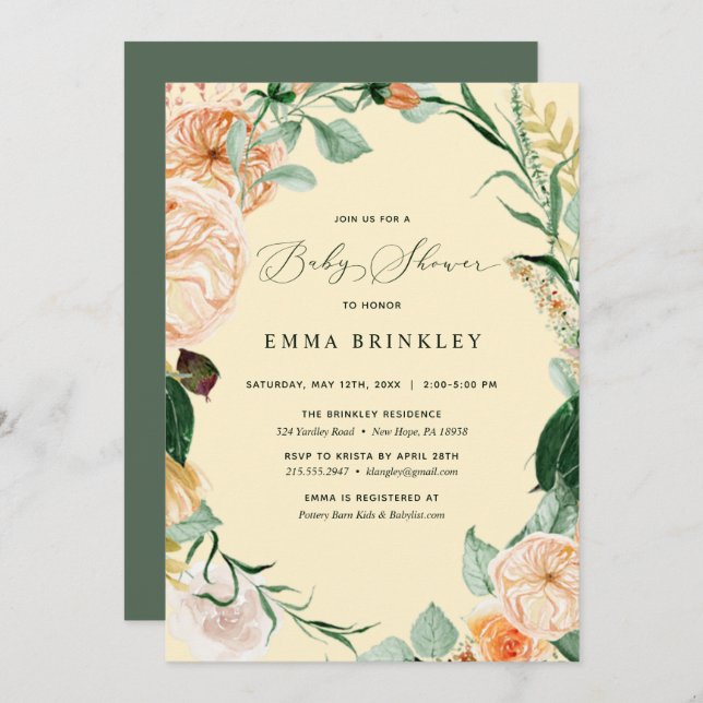 Botanical Boho Pastel Yellow Neutral Baby Shower Invitation (Front/Back)