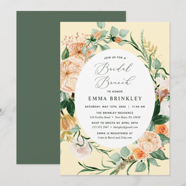 Botanical Boho Pastel Yellow Neutral Bridal Brunch Invitation (Front/Back)