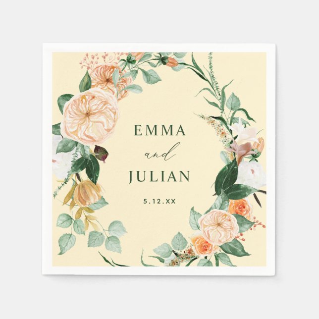 Botanical Boho Pastel Yellow Personalised Wedding Napkin (Front)