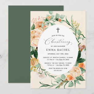 Botanical Boho Peach Girl Christening Personalised Invitation