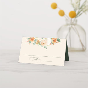 Botanical Boho Peach Greenery Floral Wedding Place Card