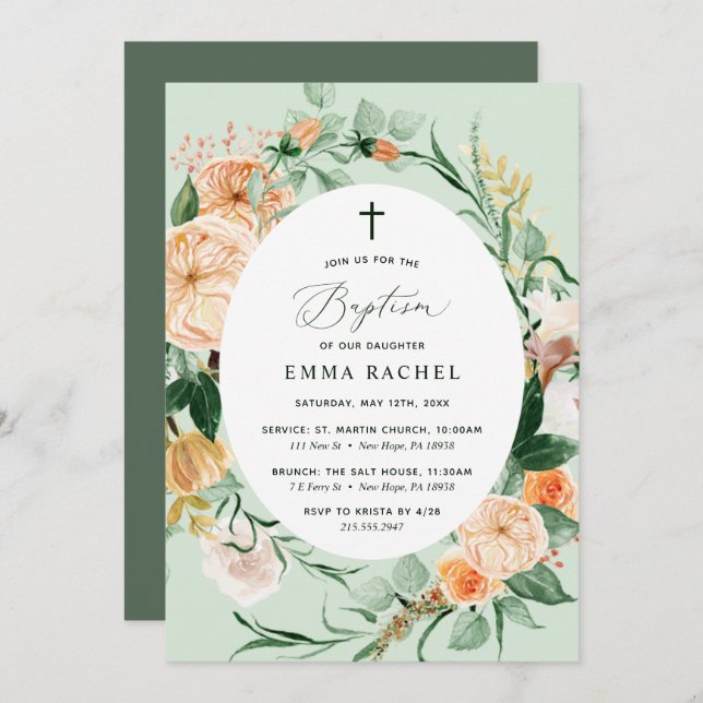 Botanical Boho Personalised Greenery Girl Baptism Invitation (Front/Back)
