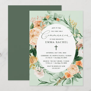Botanical Boho Personalised Sage Green Communion Invitation