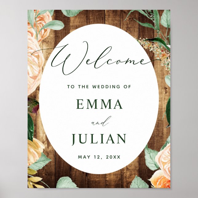 Botanical Boho Rustic Barn Wedding Welcome Sign (Front)