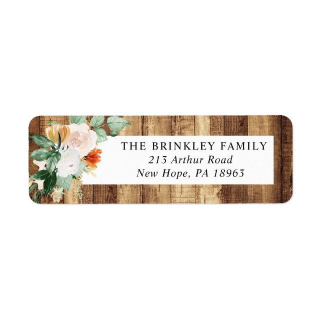 Botanical Boho Rustic Woodgrain Return Address (Front)