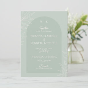 Botanical Boho Sage Green with Arch Photo Wedding Invitation