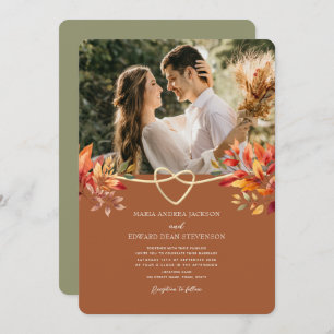Botanical Boho Terracotta Fall Wedding Invitation