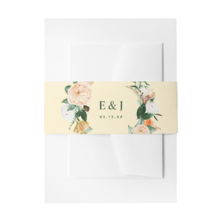 Botanical Boho Watercolor Floral Greenery Yellow Invitation Belly Band