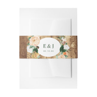 Botanical Boho Watercolor Rustic Farm Wood Barn Invitation Belly Band