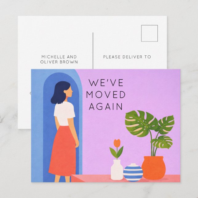 Botanical boho  we've moved  again announcement postcard (Front/Back)