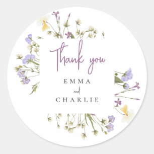 Botanical Boho Wildflowers lilac Script wedding  Classic Round Sticker