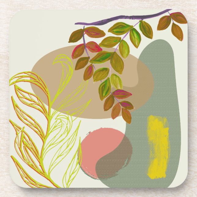 Botanical Boho Yellow Green Coaster (Front)