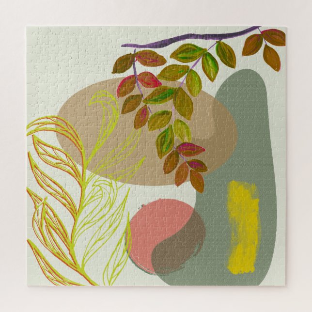 Botanical Boho Yellow Green Jigsaw Puzzle (Vertical)