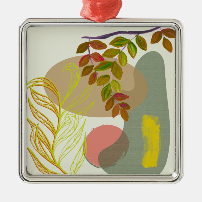 Botanical Boho Yellow Green Metal Tree Decoration (Front)