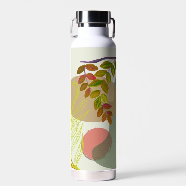 Botanical Boho Yellow Green Water Bottle (Front)