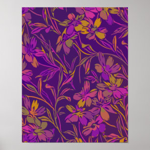 Botanical Bold Floral Pattern in Dark Purple Poster