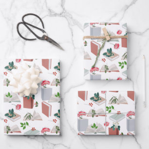 Botanical Books & Library Reading Pattern Wrapping Paper Sheet