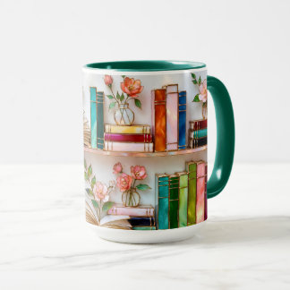 Botanical Bookshelf Stained Glass Style Mug