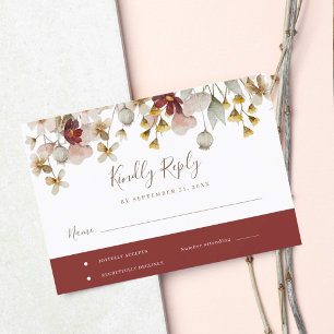 Botanical Bordeaux Watercolor Wedding RSVP Card