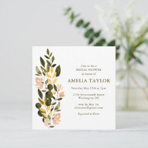 Botanical Border Bridal Shower Green Blush Floral Invitation