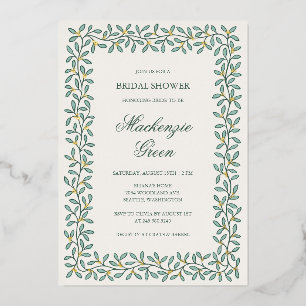Botanical border foil bridal shower Invitation