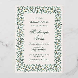 Botanical border foil bridal shower Invitation